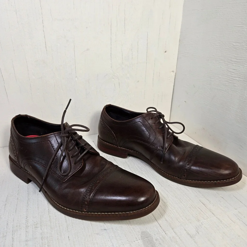 Rockport Walkability Mens Brown Leather Cap Toe Brogue Oxford Dress Shoes Size 8